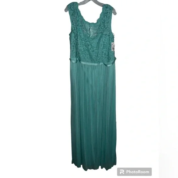 lace mesh bridesmaid dress Navy Beaded Lace Long V Neck Dress With See-Through Mesh Paneling main image 0
